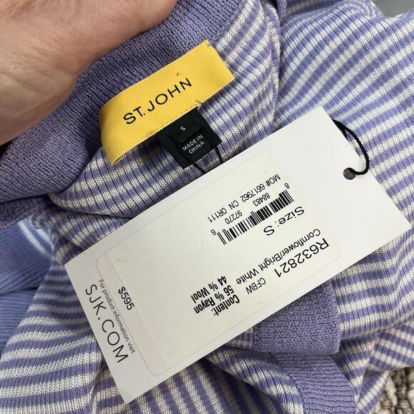 St. John Cardigan Sweater Jacket sz Small Cornflower Blue Lilac Striped Career - Picture 10 of 10